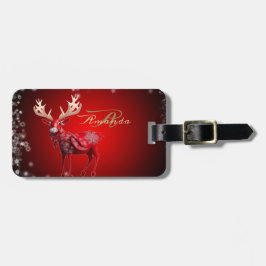 Christmas Monogram Red Reindeer Winter Holidays Bagagelabel