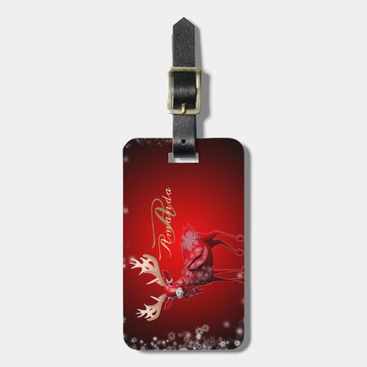 Christmas Monogram Red Reindeer Winter Holidays Bagagelabel (Voorkant verticaal)