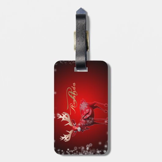 Christmas Monogram Red Reindeer Winter Holidays Bagagelabel (Achterkant verticaal)