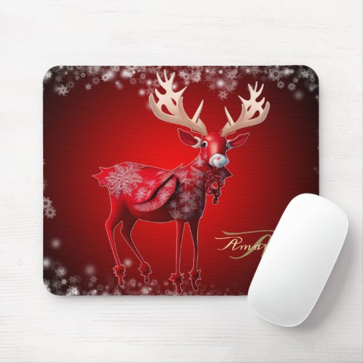 Christmas Monogram Red Reindeer Winter Holidays Muismat (Met muis)