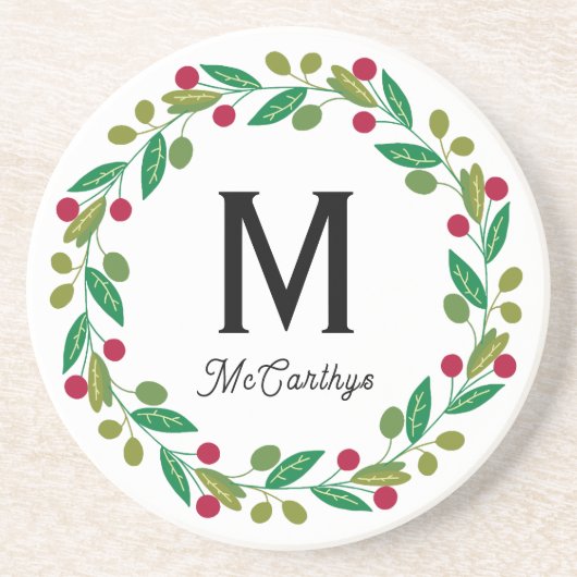 Christmas Monogram sandstone Zandsteen Onderzetter (Voorkant)