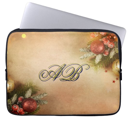Christmas Monogram Sleeve | Holiday Laptop Case (Voorkant)