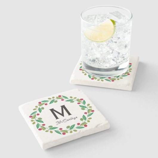 Christmas Monogram Stenen Onderzetter (Zijkant)