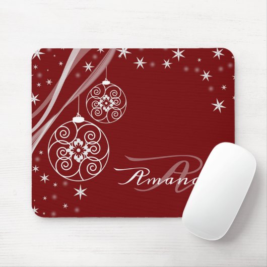Christmas Monogram White Ornaments Red Elegant Muismat (Met muis)