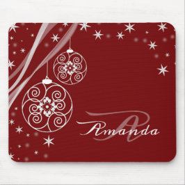 Christmas Monogram White Ornaments Red Elegant Muismat