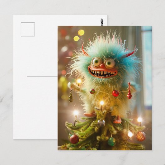 Christmas monster at Christmass tree Briefkaart (Voorkant / Achterkant)