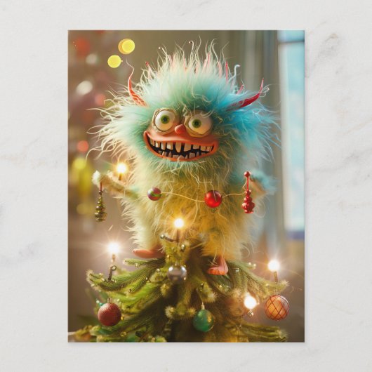 Christmas monster at Christmass tree Briefkaart (Voorkant)