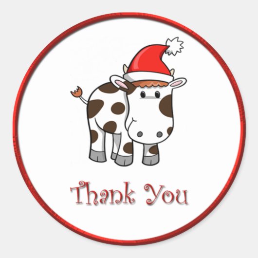 Christmas Moo Cow Thank You Sticker (Voorkant)