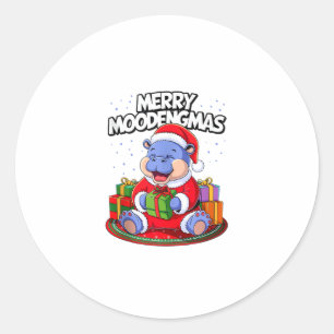 Christmas Moo Deng Merry Moodengmas Baby Hippo Chr Ronde Sticker