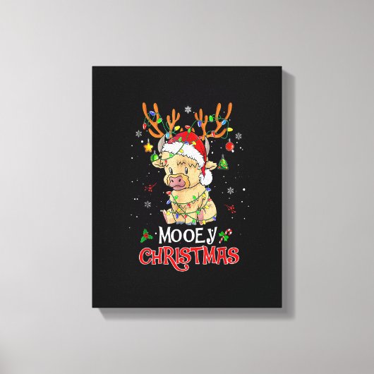 Christmas Mooey Merry Xmas Highland Cow Matching F Canvas Afdruk (Voorkant)