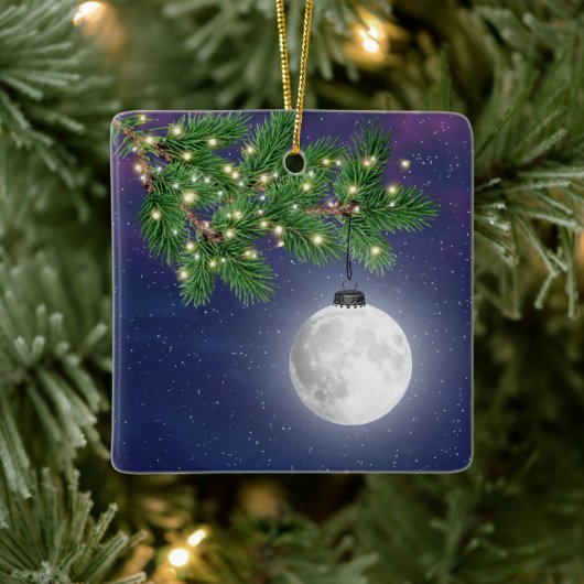 Christmas Moon Ornament hangend aan Pine Bough (Boom)
