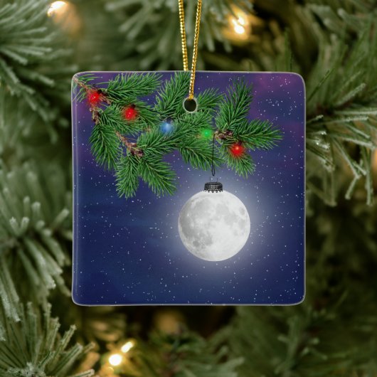 Christmas Moon Ornament hangend aan Pine Bough (Boom)