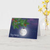 Christmas Moon Ornament hangend aan Pine Bough Kaart (Gele Bloem)