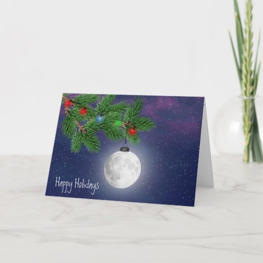 Christmas Moon Ornament hangend aan Pine Bough Kaart (Voorkant)
