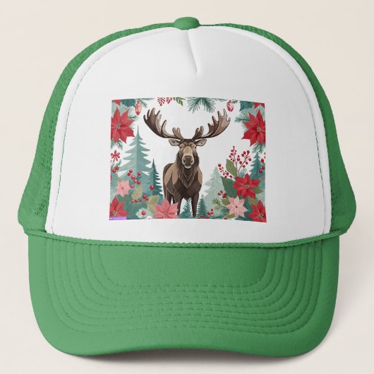 Christmas Moose And Poinsettias Trucker Pet (Voorkant)