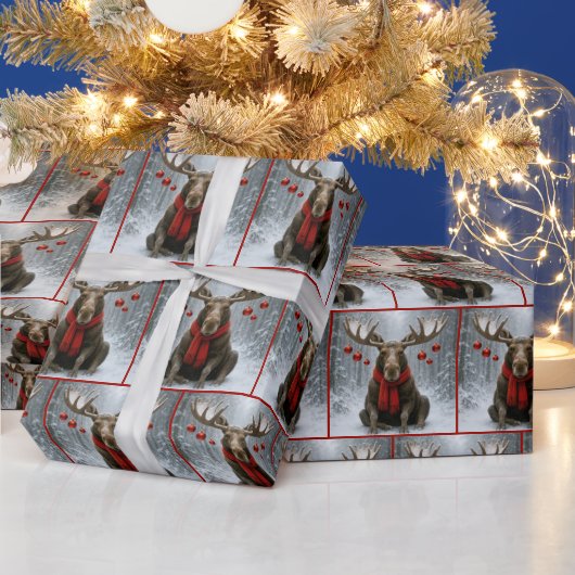Christmas Moose In a Snowy Forest Cadeaupapier (Feestdagen)