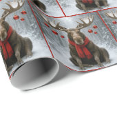 Christmas Moose In a Snowy Forest Cadeaupapier (Rol Hoek)