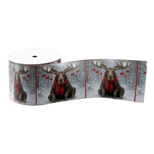 Christmas Moose In a Snowy Forest Grosgrain Lint (Spoel)