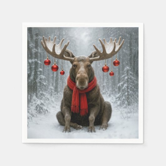 Christmas Moose In a Snowy Forest Servet (Voorkant)