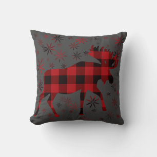 Christmas Moose klassiek rood zwart plaid Kussen