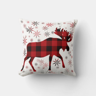 Christmas Moose klassiek rood zwart plaid Kussen
