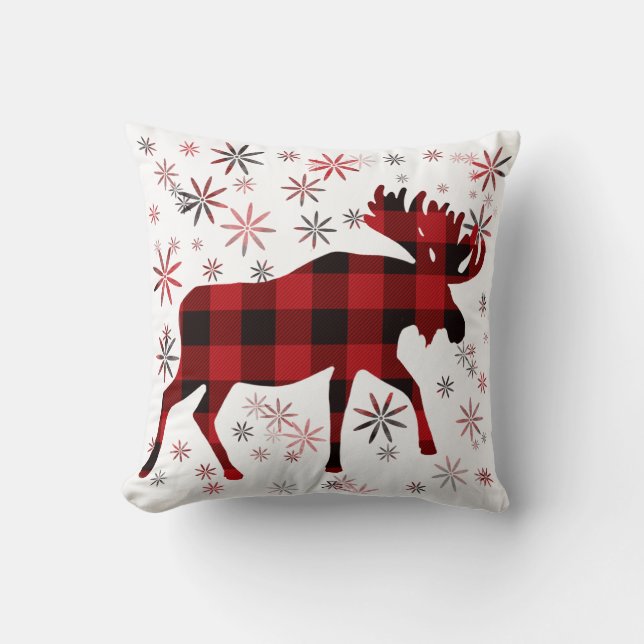 Christmas Moose klassiek rood zwart plaid Kussen (Voorkant)