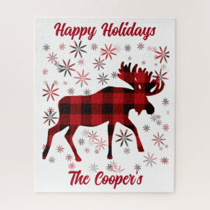 Christmas Moose klassieke rode plaids sneeuwvlokke Legpuzzel