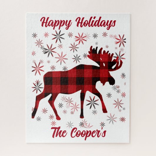 Christmas Moose klassieke rode plaids sneeuwvlokke Legpuzzel (Verticaal)