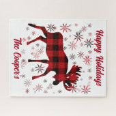 Christmas Moose klassieke rode plaids sneeuwvlokke Legpuzzel (Horizontaal)