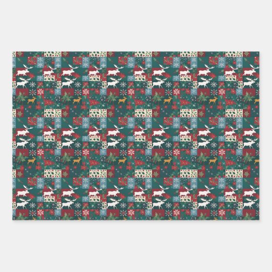 Christmas Moose Patchwork Plaid Inpakpapier Vel (Voorkant)