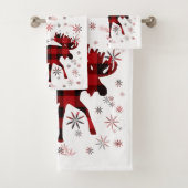 Christmas Moose rode plaids sneeuwvlokken Bad Handdoek (Insitu)