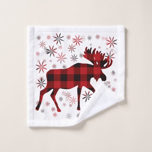Christmas Moose rode plaids sneeuwvlokken Bad Handdoek (Wasdoekje)