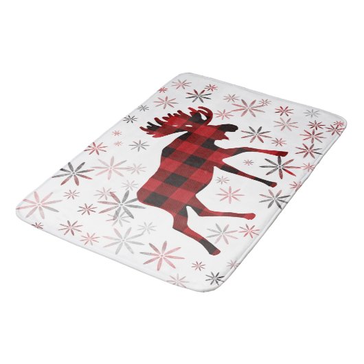 Christmas Moose rode plaids sneeuwvlokken Badmat (Gekanteld)