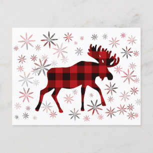Christmas Moose rode plaids sneeuwvlokken Briefkaart