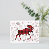 Christmas Moose rode plaids sneeuwvlokken Briefkaart (Staand voorkant)
