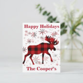 Christmas Moose rode plaids sneeuwvlokken Briefkaart (Staand voorkant)