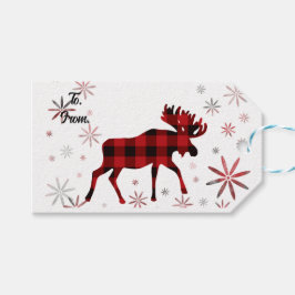 Christmas Moose rode plaids sneeuwvlokken Cadeaulabel