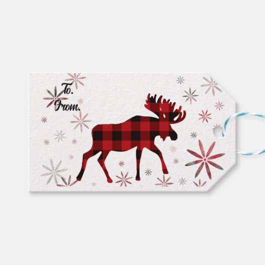 Christmas Moose rode plaids sneeuwvlokken Cadeaulabel (Voorkant (Horizontaal))