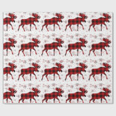 Christmas Moose rode plaids sneeuwvlokken Cadeaupapier (Vlak)