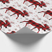 Christmas Moose rode plaids sneeuwvlokken Cadeaupapier (Hoek)