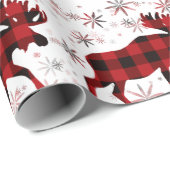 Christmas Moose rode plaids sneeuwvlokken Cadeaupapier (Rol Hoek)