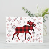 Christmas Moose rode plaids sneeuwvlokken Feestdagenkaart (Staand voorkant)
