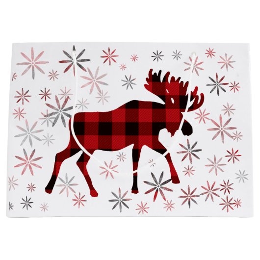Christmas Moose rode plaids sneeuwvlokken Groot Cadeauzakje (Voorkant)