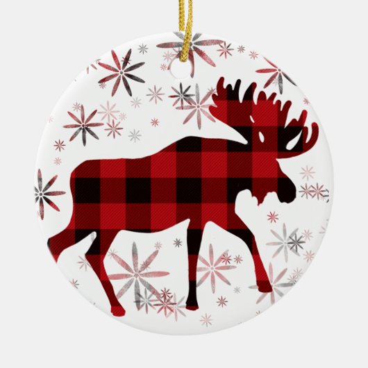 Christmas Moose rode plaids sneeuwvlokken Keramisch Ornament (Voorkant)