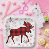 Christmas Moose rode plaids sneeuwvlokken Papieren Bordje (Feest)