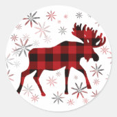 Christmas Moose rode plaids sneeuwvlokken Ronde Sticker (Voorkant)