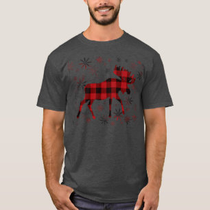 Christmas Moose rode plaids sneeuwvlokken T-shirt