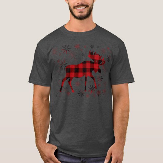 Christmas Moose rode plaids sneeuwvlokken T-shirt (Voorkant)