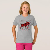 Christmas Moose rode plaids sneeuwvlokken T-shirt (Voorkant volledig)