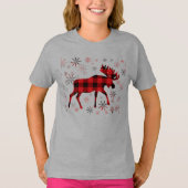 Christmas Moose rode plaids sneeuwvlokken T-shirt (Voorkant)